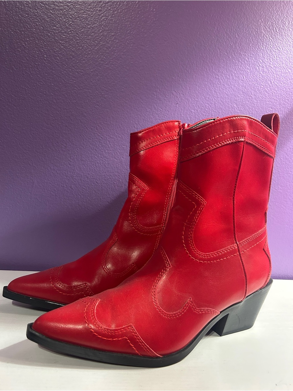 Red Western Ankle Boots - Women's Stylish Cowboy Bootie